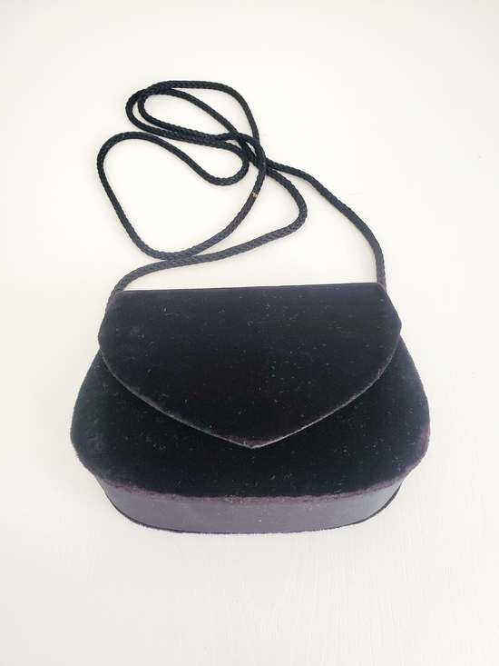 Handbags - Black Velvet Mini Crossbody Bag with Braided Strap
